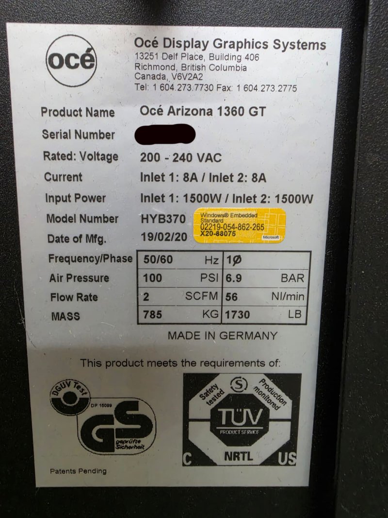 2019 Canon - Oce Arizona 1360 GT