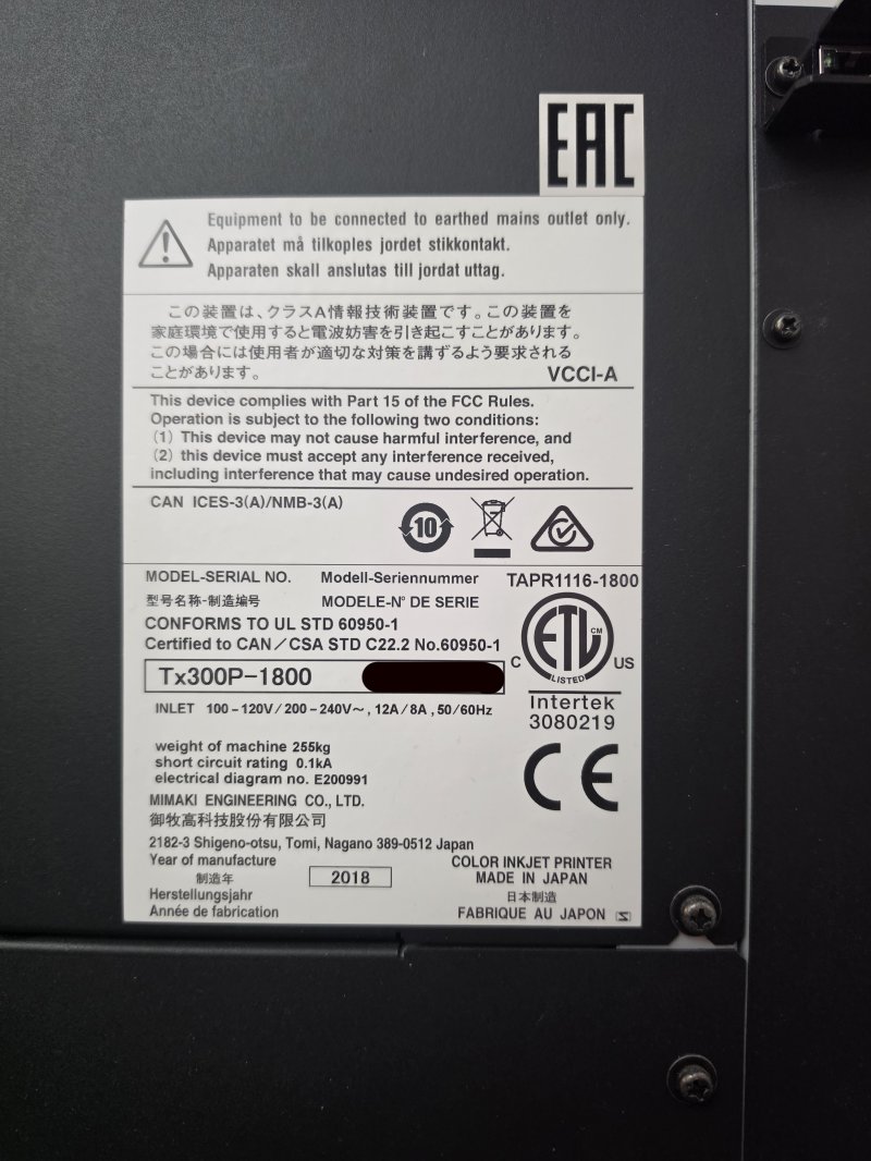 2018 Mimaki Tx300P-1800